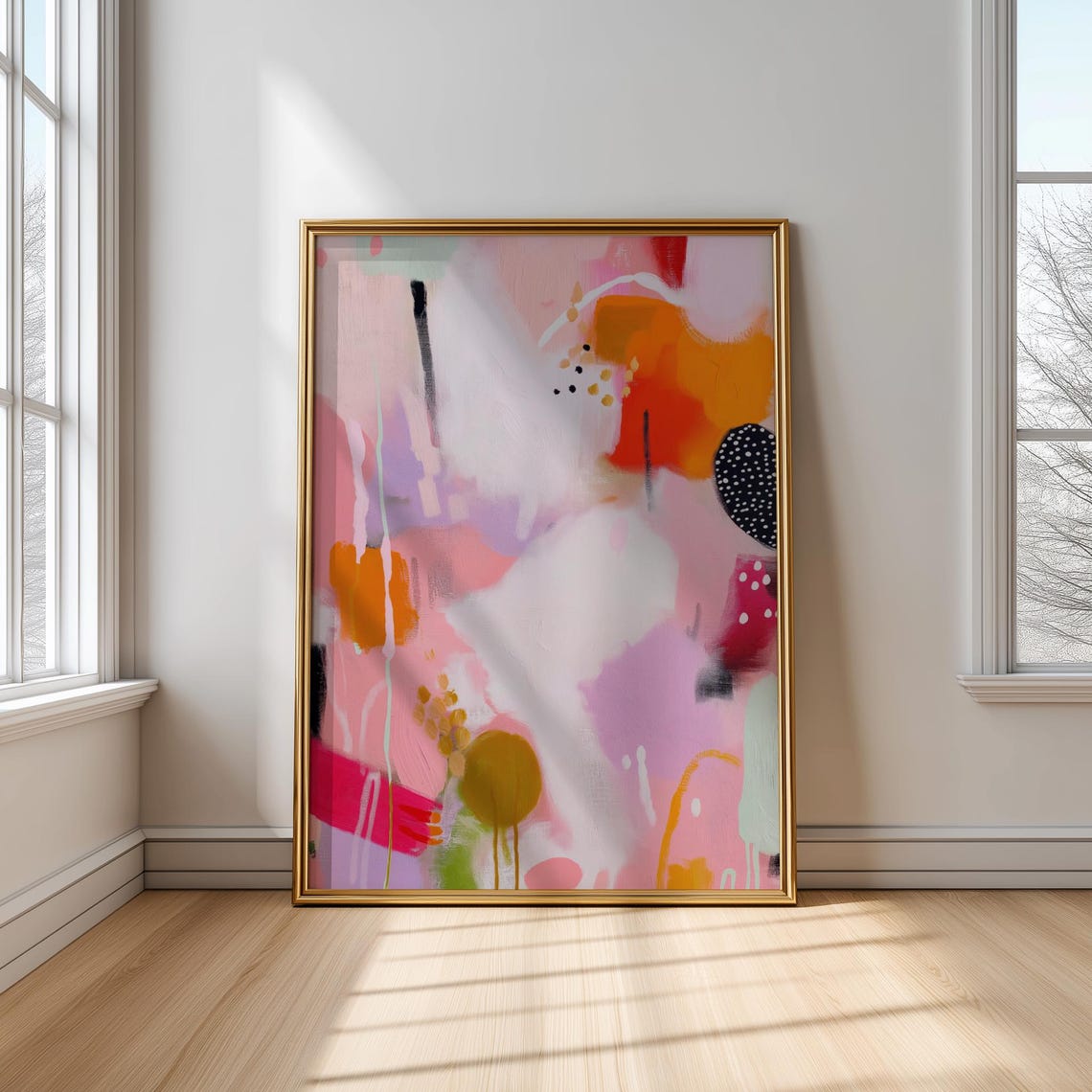 Pink Mustard Purple Contemporary Abstract Painting Art Poster