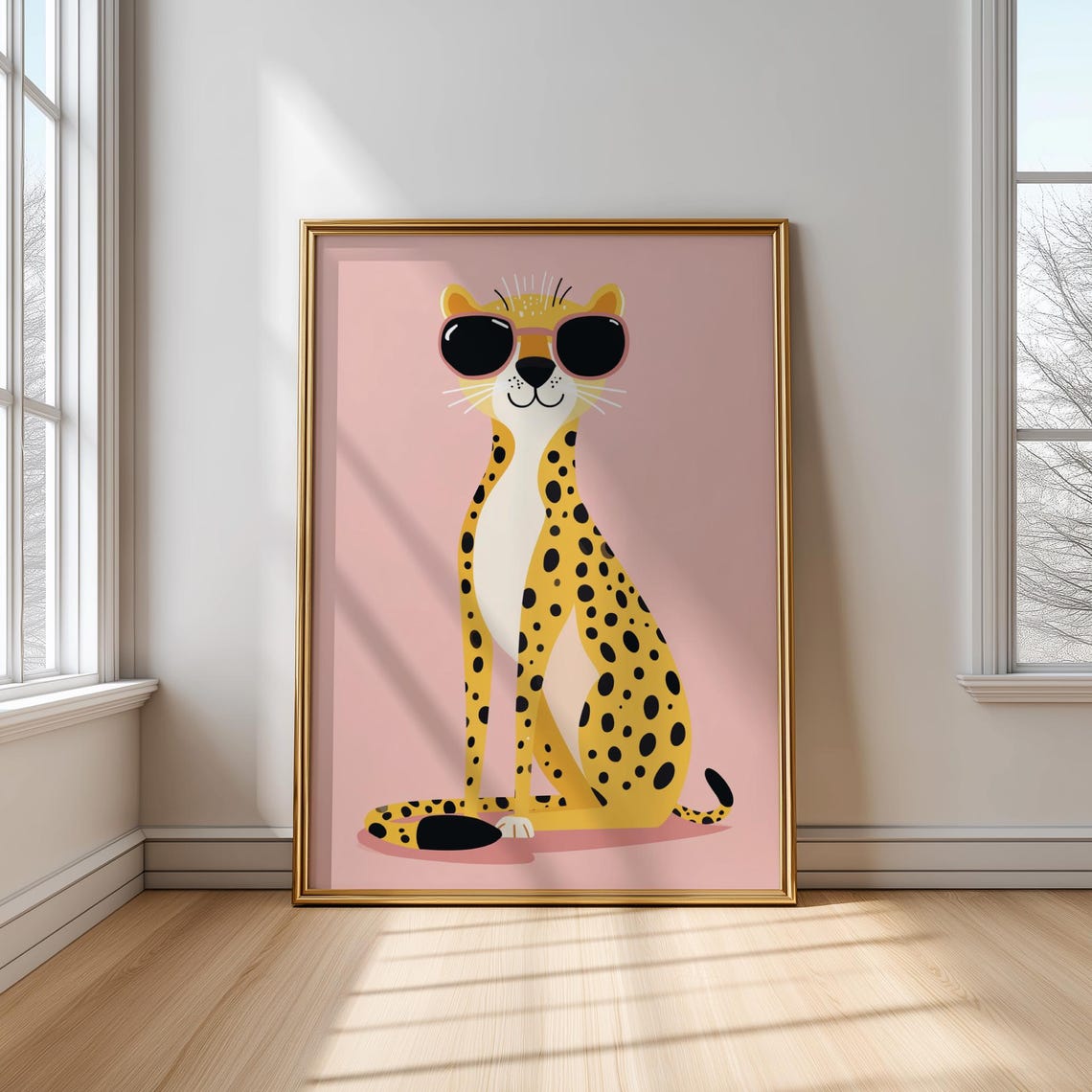 Cool Leopard In Sunglasses Pink Background Kids Animal Poster