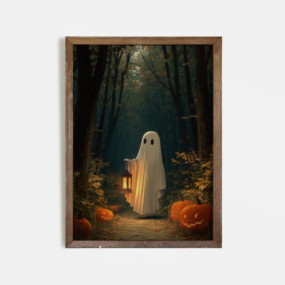 Halloween Lantern Wall Art Spooky Pumpkin Forest Haunted Autumn Path Decor Creepy Cute Poster