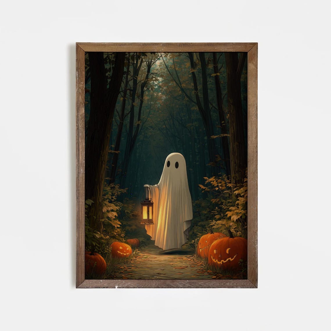 Halloween Lantern Wall Art Spooky Pumpkin Forest Haunted Autumn Path Decor Creepy Cute Poster