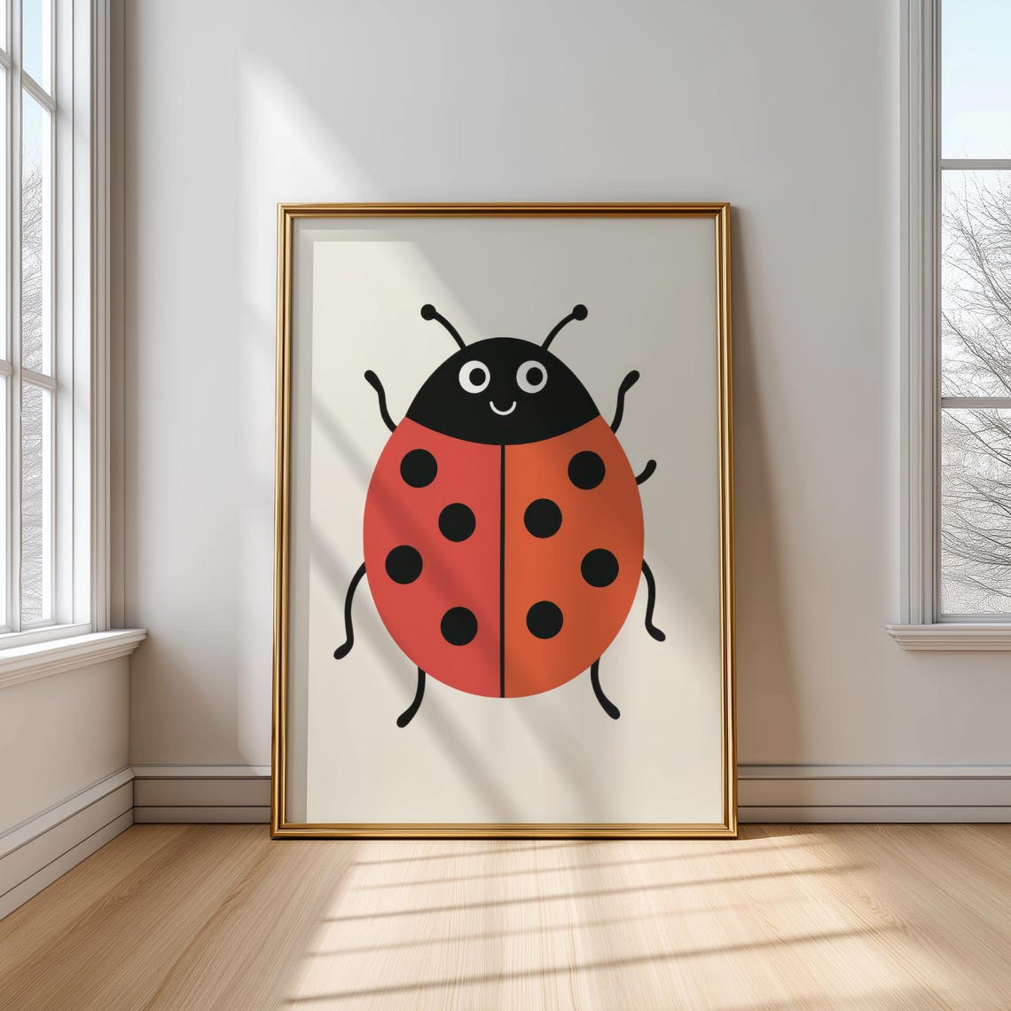Smiling Ladybug Nursery Poster Cute Red Insect Kids Room Playful Decor