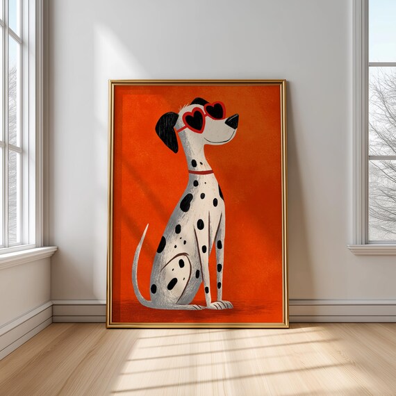 Dalmatian Dog Wall Art With Heart Glasses Bold Modern Animal Poster Kids Room Print For Girls And Boys Decor