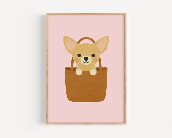 Adorable Chihuahua In Bag Wall Art Dog Print For Nursery Kids Room Or Pet Lover Gift Cute Illustration Instant
