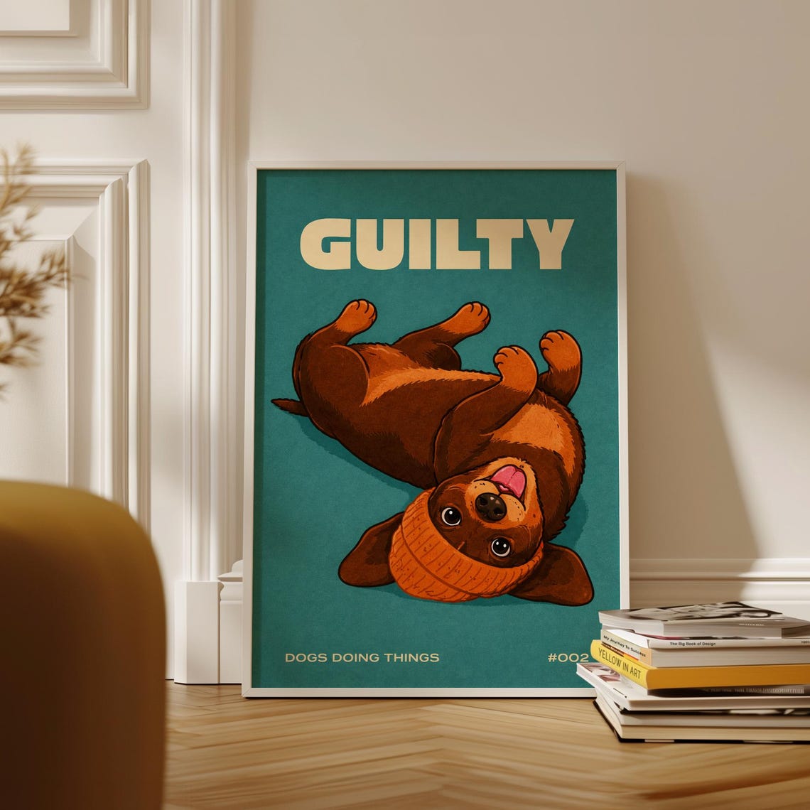Guilty Dachshund Cartoon Teal Dogs Doing Things Funny Poster