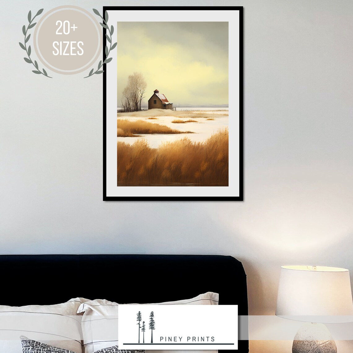 Winter Prairie Homestead with Barn Golden Grass Snow Landscape Painting Poster - Image 3