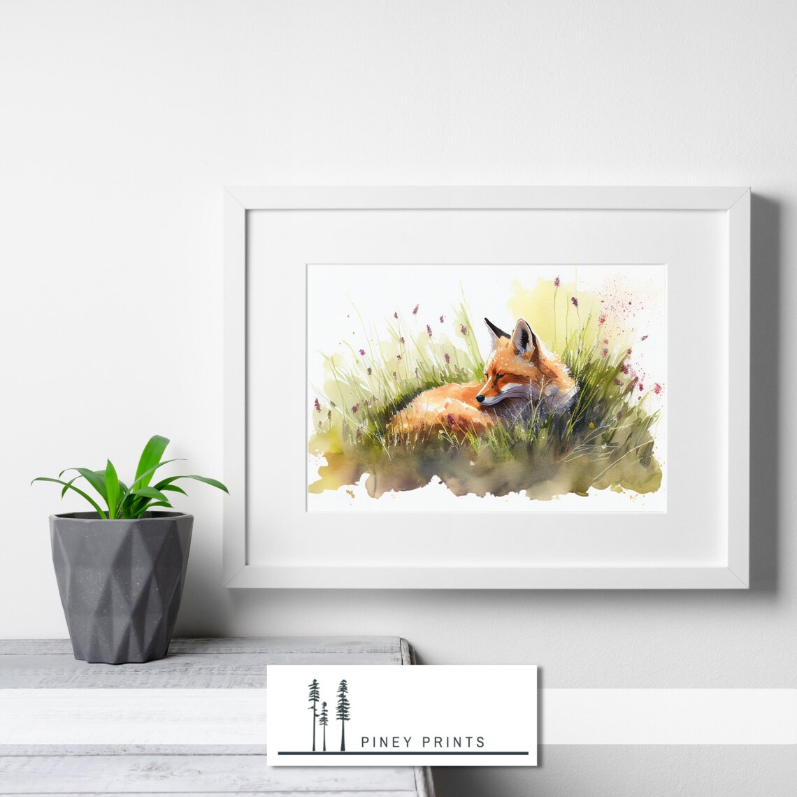 Sleeping Fox In Meadow Watercolor Painting Woodland Animal Nursery Print - Image 4