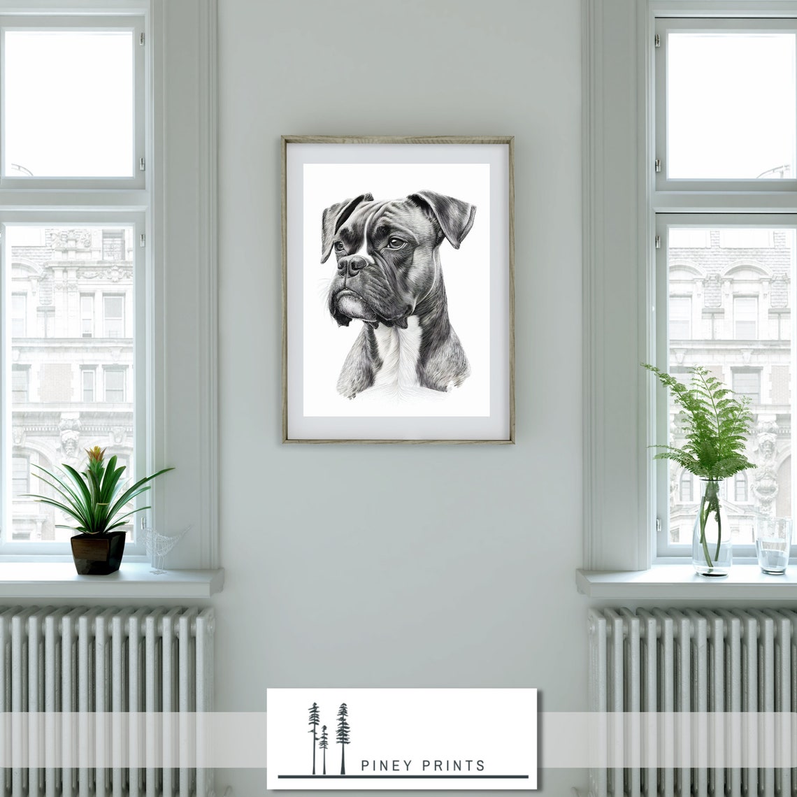 Boxer Dog Engraved Black White Portrait Fine Art Drawing Poster - Image 3