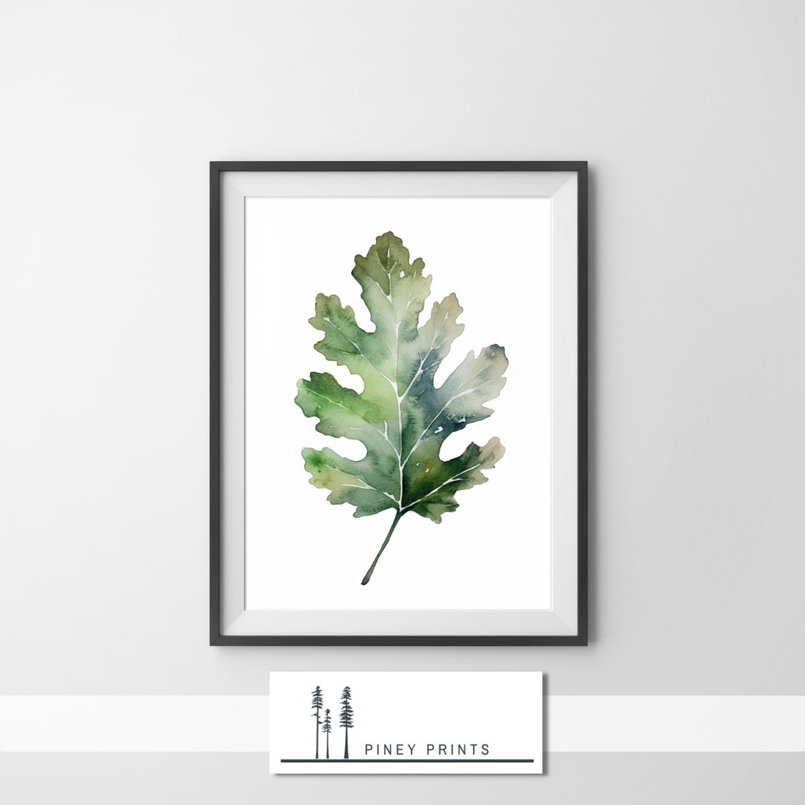 Green Oak Leaf Watercolor Minimalist Botanical Leaf Art Poster - Image 4