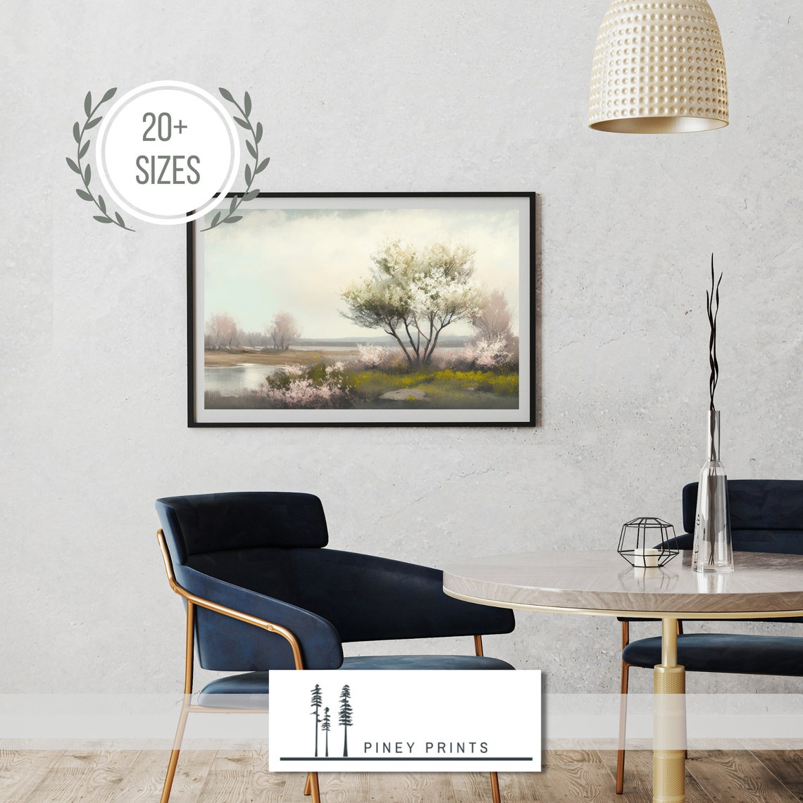 Spring Blossom Tree Riverside Watercolor Landscape Painting Poster - Image 3