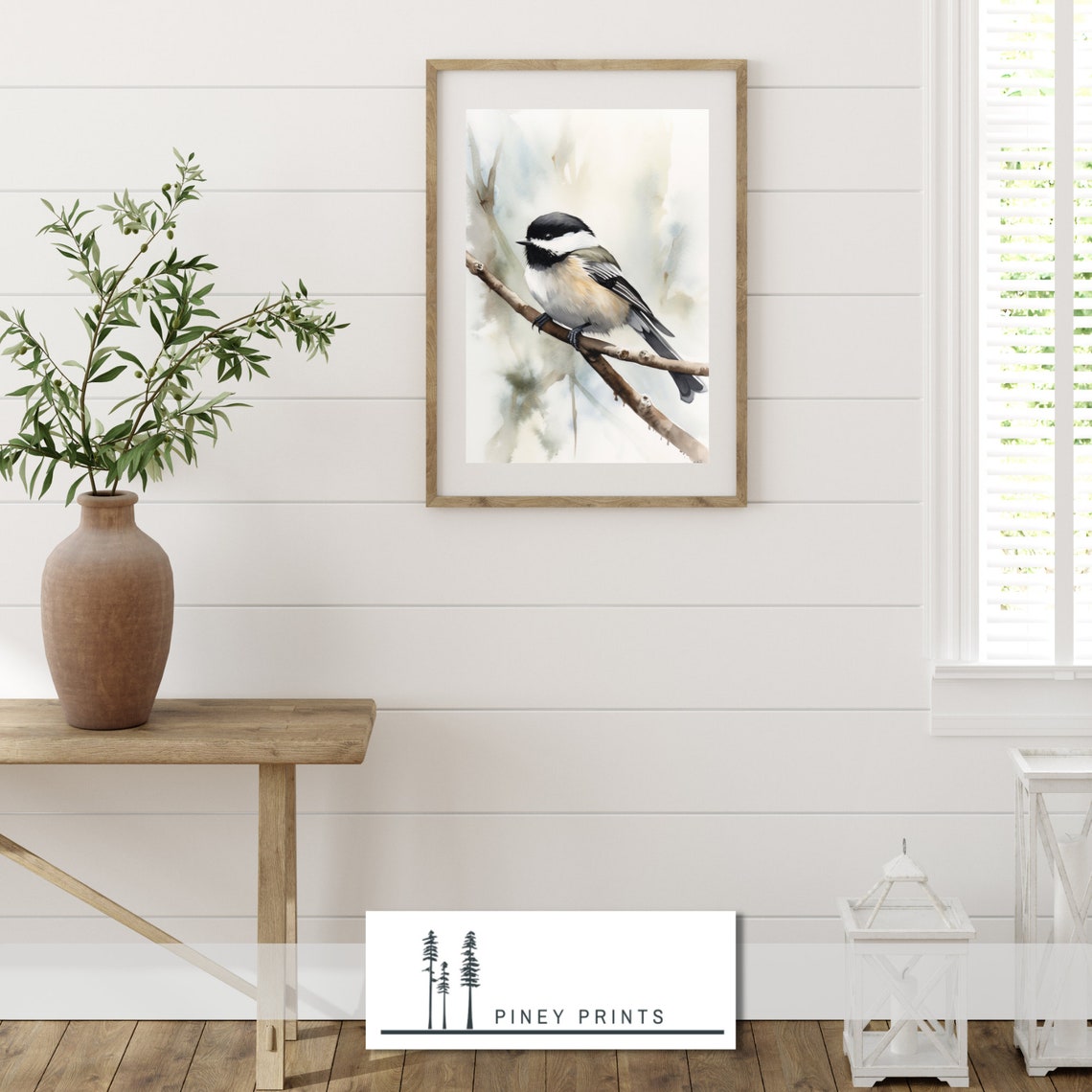 Chickadee On Winter Branch Soft Watercolor Songbird Art Poster