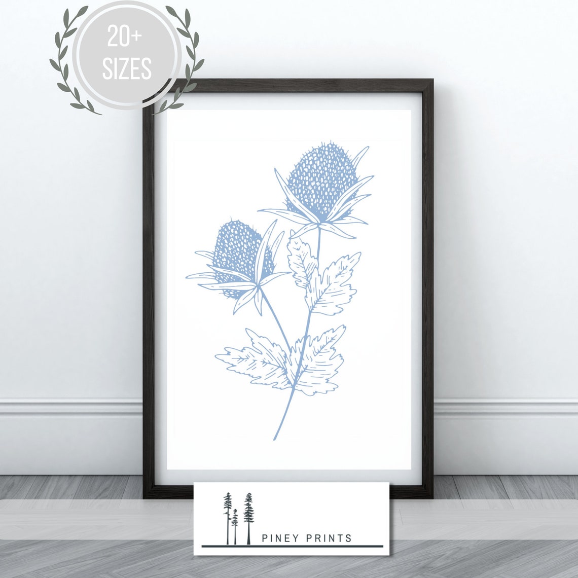 Minimalist Blue Thistle Botanical Line Drawing Floral Wall Poster - Image 3