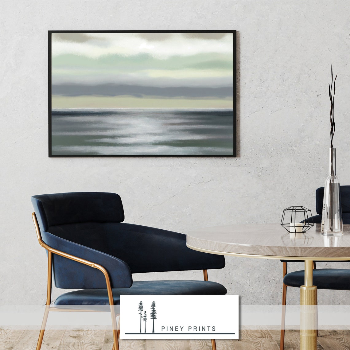 Minimal Abstract Ocean Horizon Sage Green Coastal Art Poster - Image 4