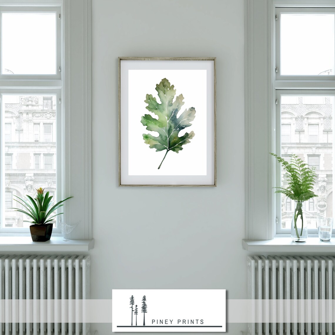 Green Oak Leaf Watercolor Minimalist Botanical Leaf Art Poster - Image 3