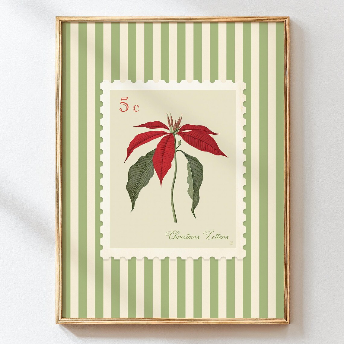 Vintage Poinsettia Christmas Wall Art Botanical Holiday Classic Red Decor