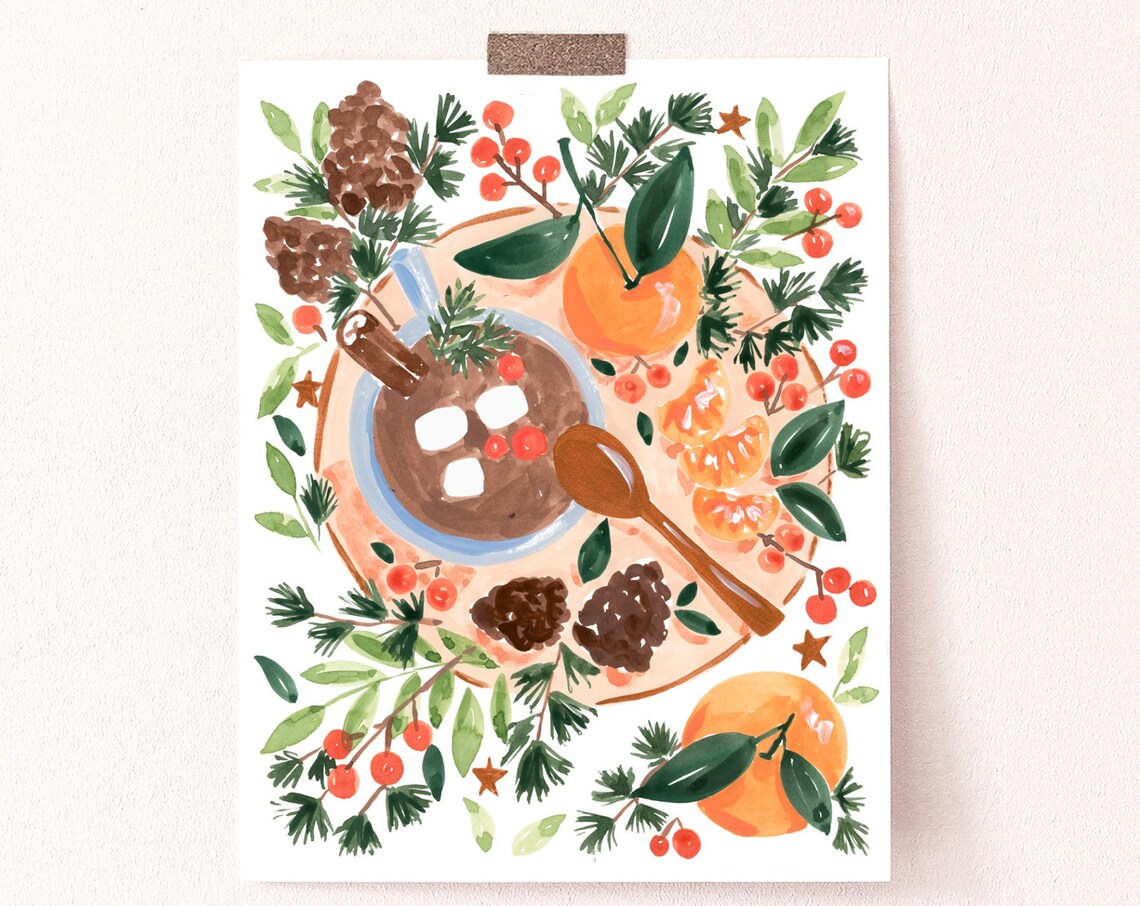 Clementines And Hot Chocolate Christmas Art Print - Image 4