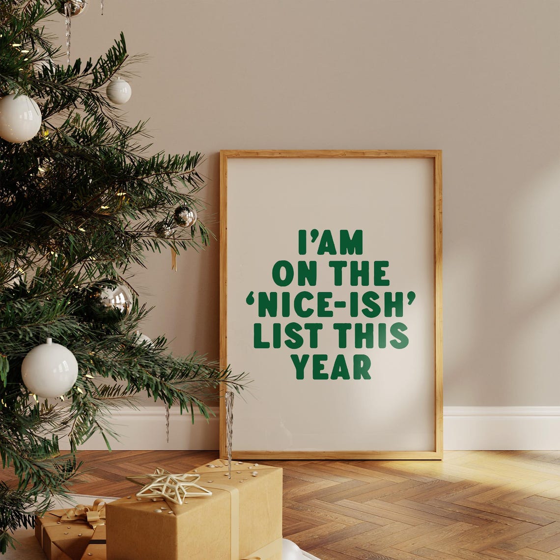 Funny Christmas Nice Ish List Bold Green Typography Holiday Poster - Image 2