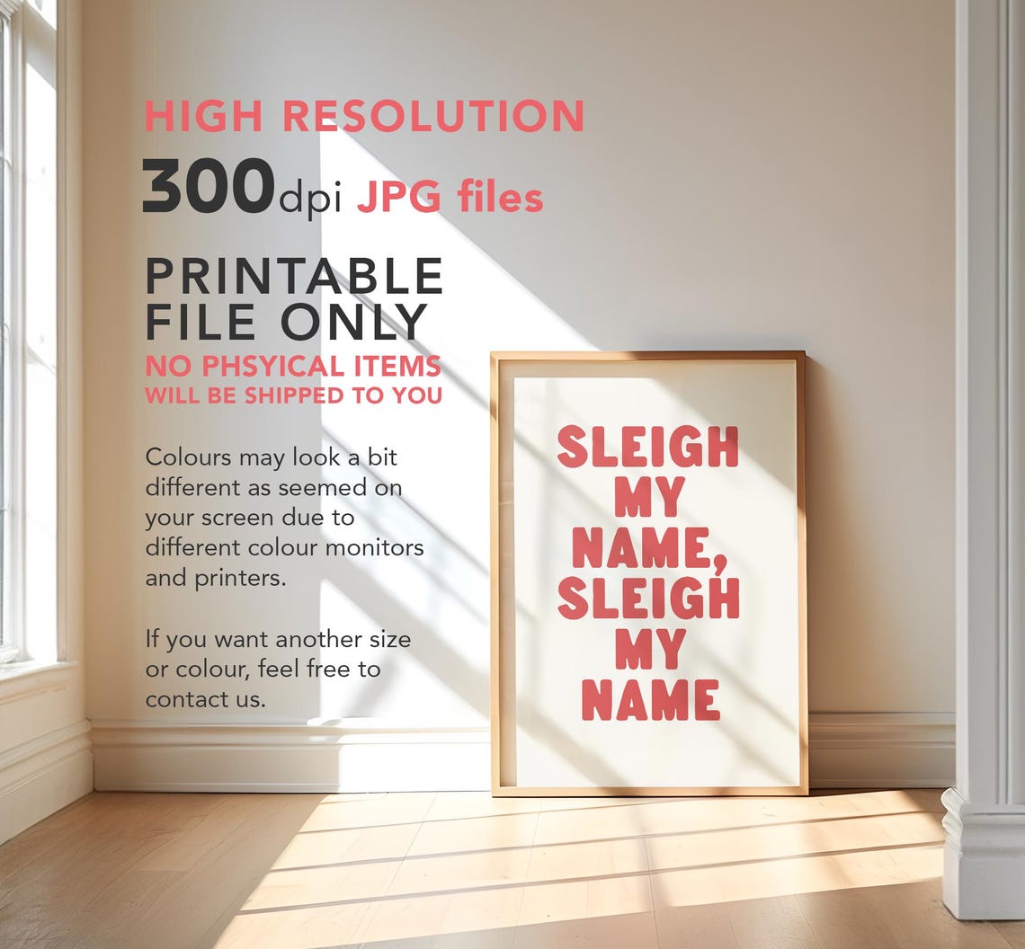 Sleigh My Name Sleigh My Name Funny Christmas Red Typography Poster - Image 3
