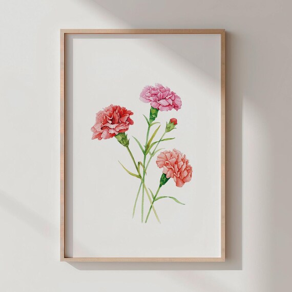 Carnation Watercolor Floral Art Print Botanical Wall Decor
