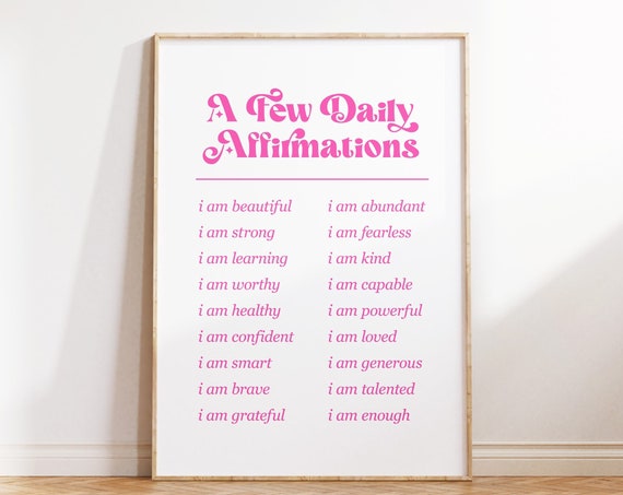 I Am Positive Affirmation Poster Daily Affirmations Wall Art Therapist Office Decor Art Prints Mental Health Poster Pink Wall