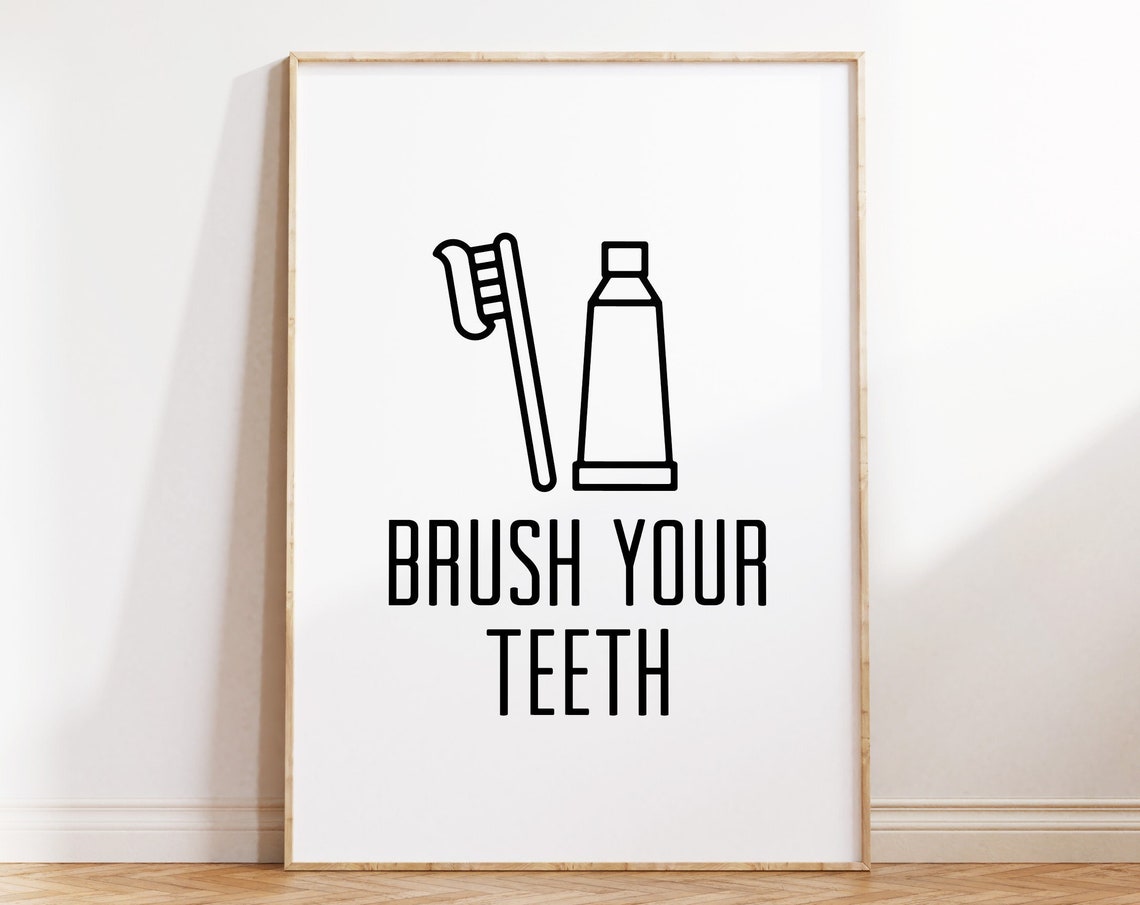 Brush Your Teeth Minimalist Bathroom Routine Reminder Poster