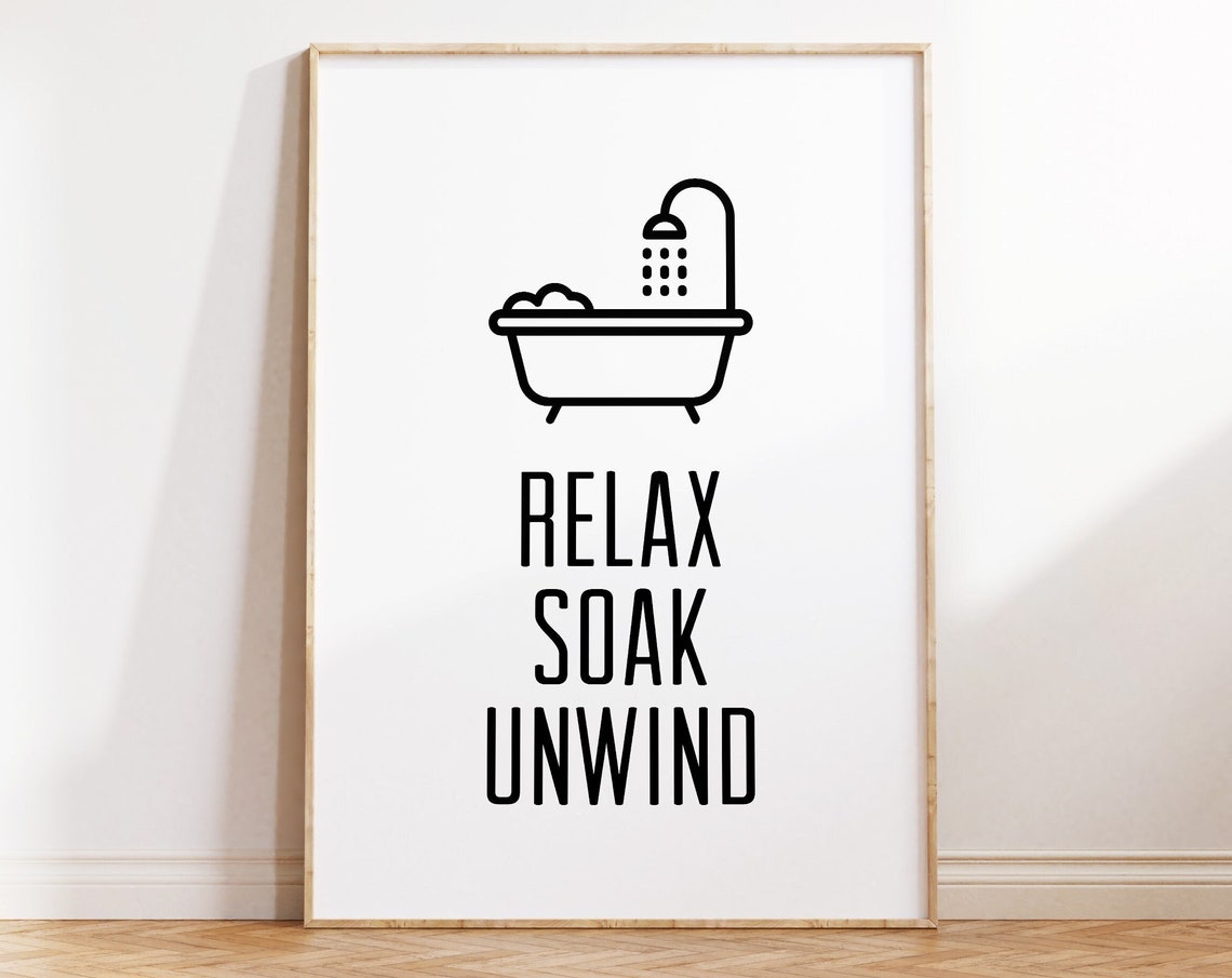 Relax Soak Unwind Bathtub Line Icon Minimalist Bathroom Poster