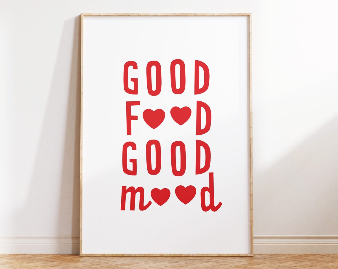 Good Food Good Mood Red Hearts Happy Family Kitchen Decor Poster