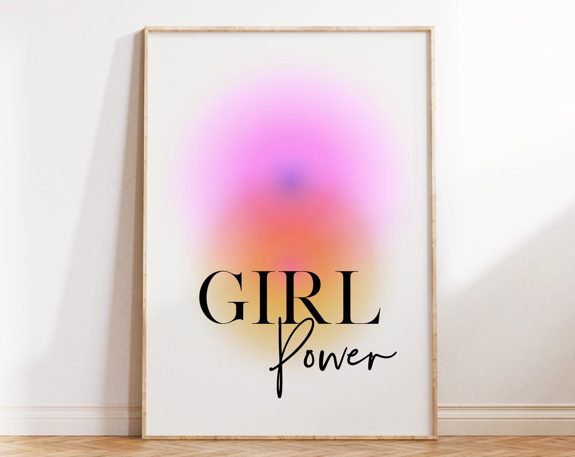Girl Power Serif Script Pink Orange Gradient Feminist Quote Poster