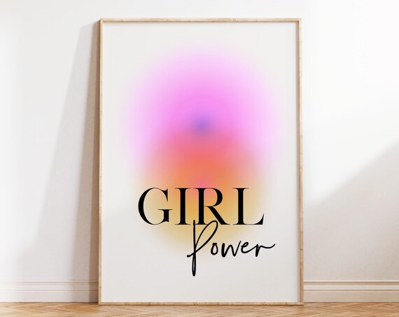 Girl Power Serif Script Pink Orange Gradient Feminist Quote Poster