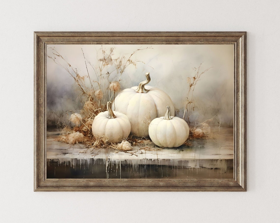 White Pumpkins Watercolor Fall Still Life Soft Autumn Wall Poster - Image 5