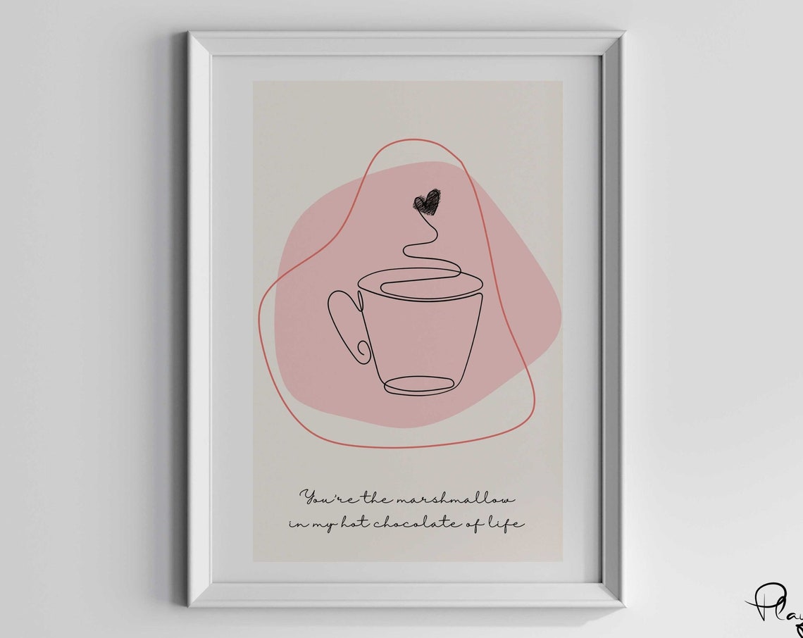 Cozy Hot Chocolate Illustration Modern Wall Art Print Continuous Line Drawing Love Message Art Print - Image 3
