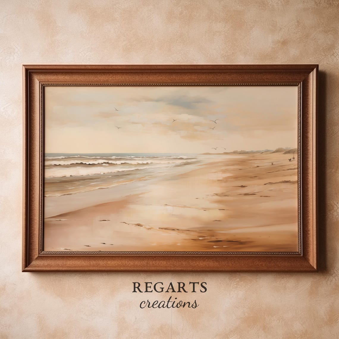 Soft Beach Landscape Painting Gentle Waves Seagulls Sandy Shore Poster - Image 4