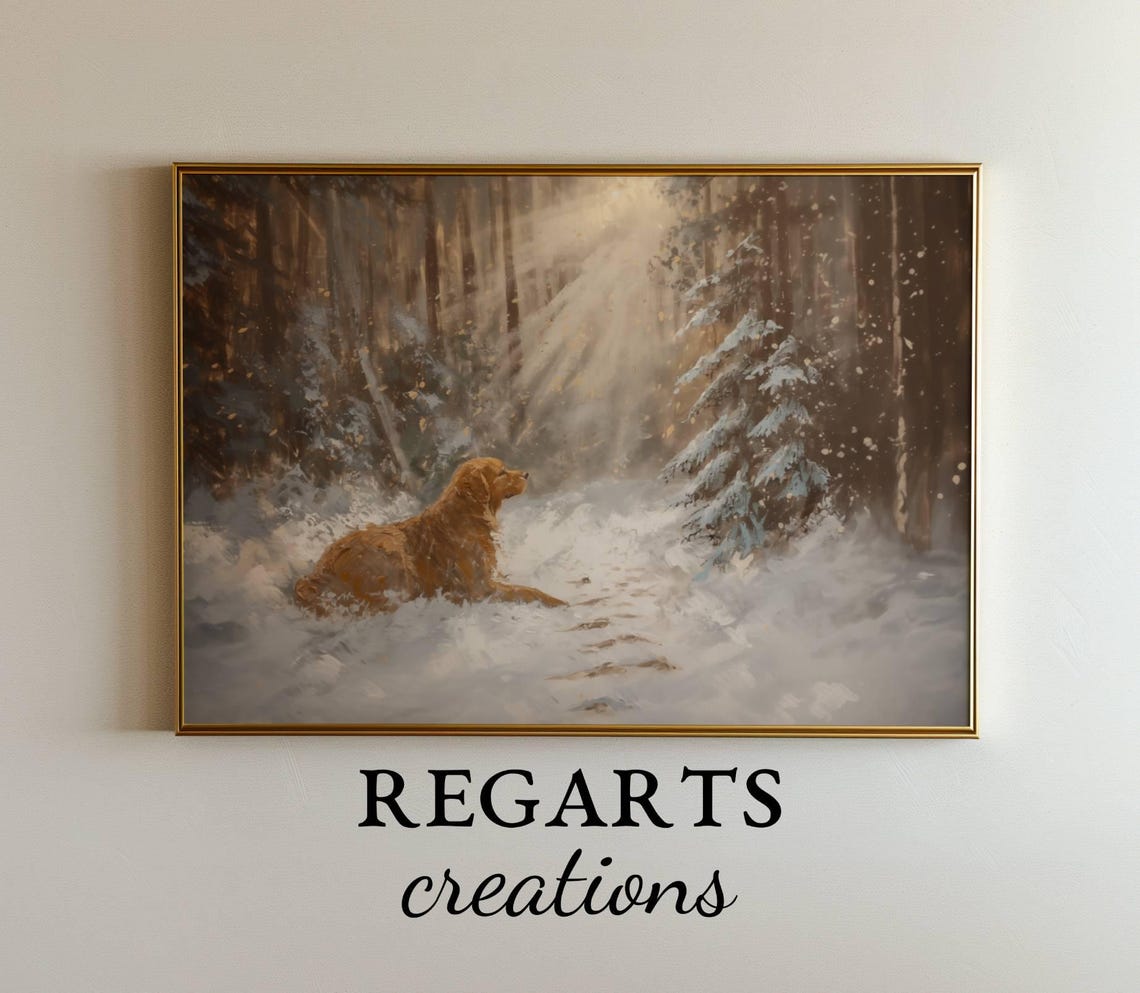Golden Retriever Painting Dog In Snowy Forest Sunlight Art Print - Image 6
