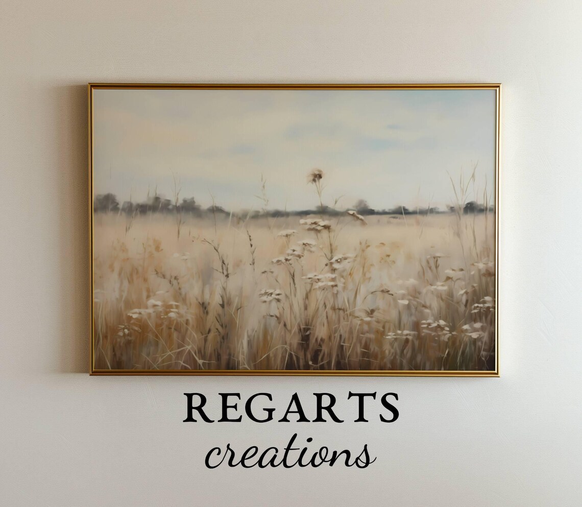 English Meadow Painting Tall Grass And White Wildflowers Poster