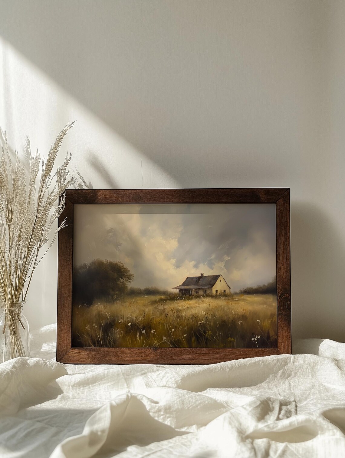Country Farmhouse Painting Golden Field Cloudy Sky Rural Poster - Image 8
