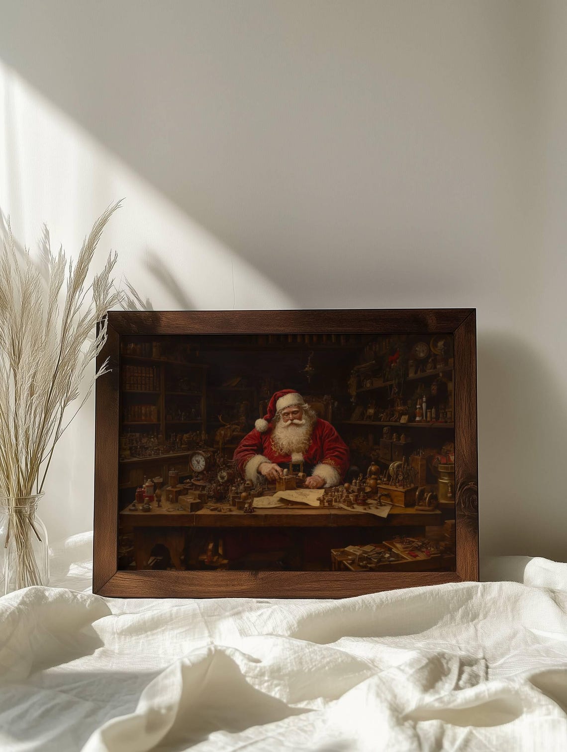 Santa Claus In His Workshop Vintage Style Antique Christmas Poster - Image 6
