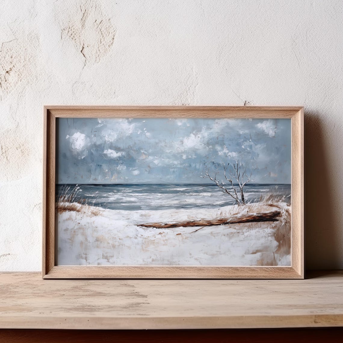 Cold Winter Beach Snowy Driftwood Shore Grey Seascape Poster - Image 4
