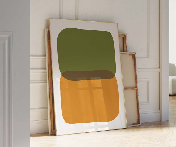 Olive Green Mustard Yellow Color Block Abstract Art Wall Print