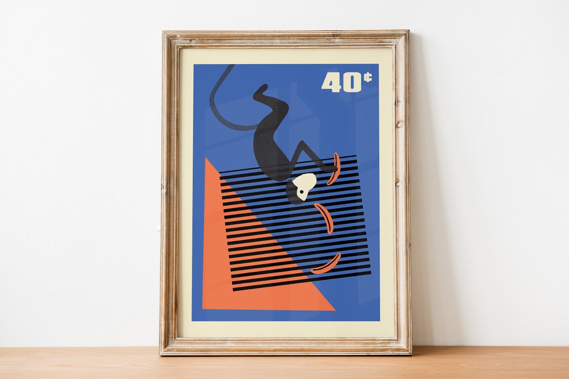 Monkey Wall Art Blue And Orange Wall Art Funky Wall Art Hand Illustrated Funky Art Apartment Decor Trendy Wall Art Unique Wall - Image 2
