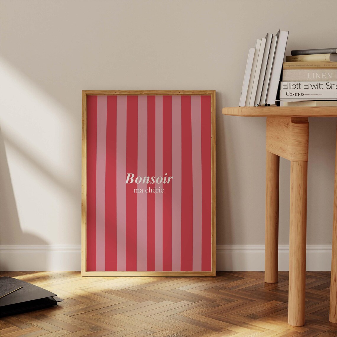 Bonsoir Ma Cherie Red Pink Striped French Quote Kitchen Poster - Image 2