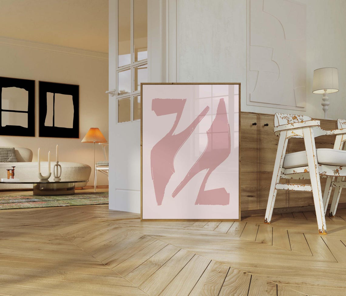 Pair Of Shoes Print Pink And Red Poster Pink Red Girly Wall Art Mid Century Print Pink Aesthetic Wall Art Trendy Bedroom Poster - Image 3