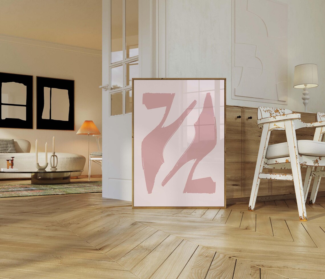Pink High Heels Pair Mid Century Fashion Abstract Art Poster - Image 3