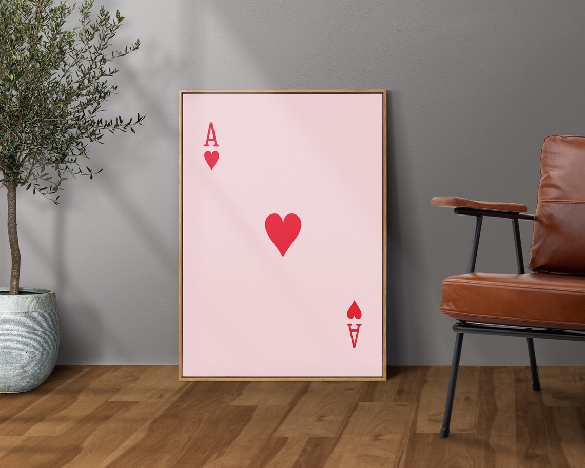 Queen of Hearts Pink Playing Card Red Line Art Card Pair Poster - Image 2