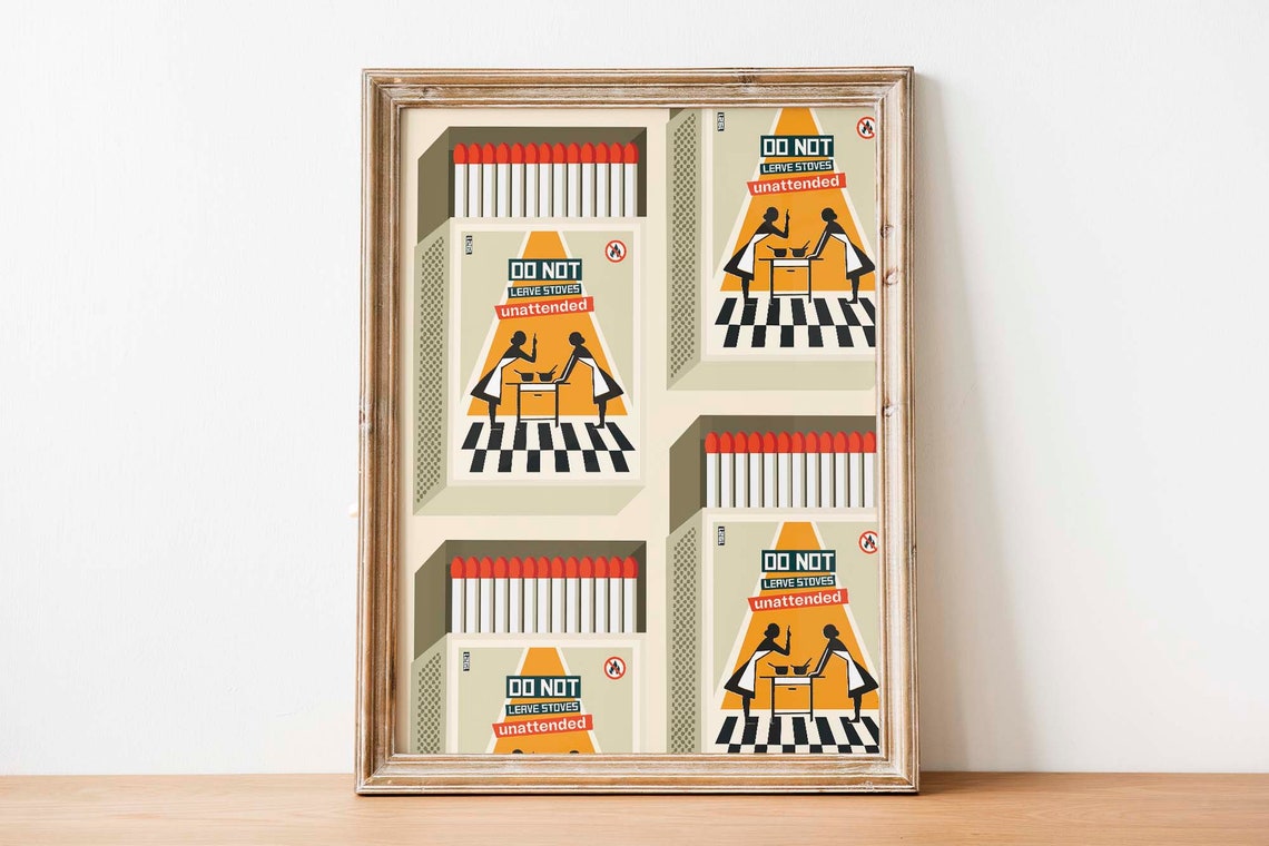 Vintage Matchbook Art Poster Retro Matchbox Illustrations Cat Design - Image 2