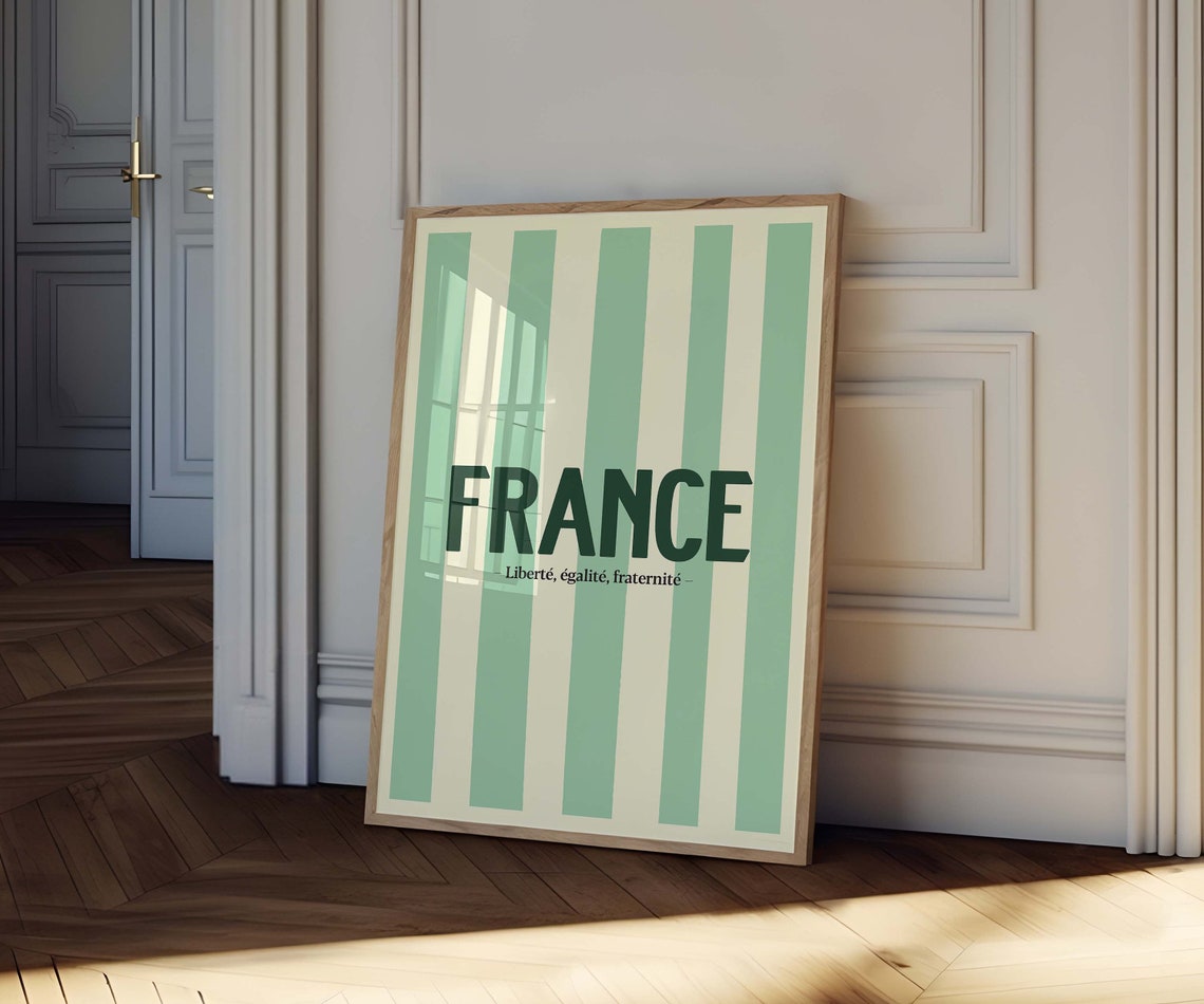 France Liberte Egalite Fraternite Green Striped Minimalist Poster - Image 2