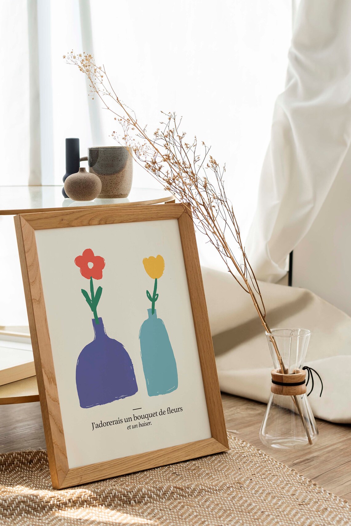 J'adorerais un Bouquet de Fleurs French Flower Vase Poster Kiss Quote - Image 2