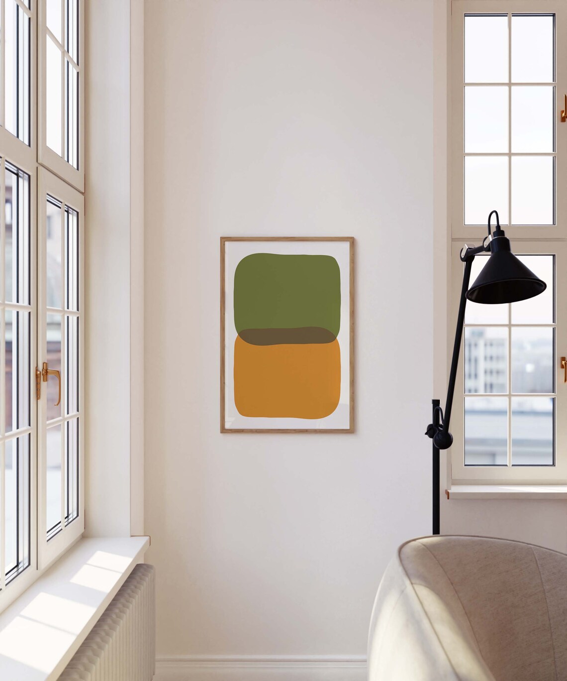 Olive Green Mustard Yellow Color Block Abstract Art Wall Print - Image 3