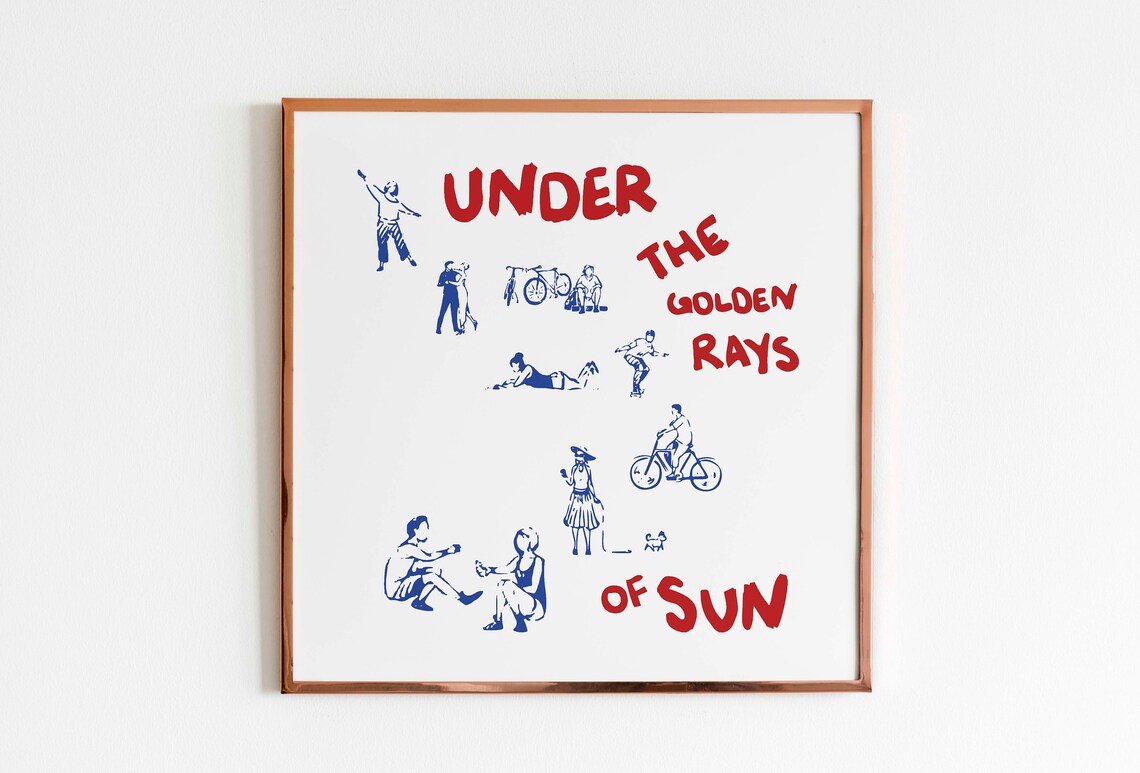 Under The Golden Rays Of Sun Blue Hand Drawn Summer Art Print - Image 3