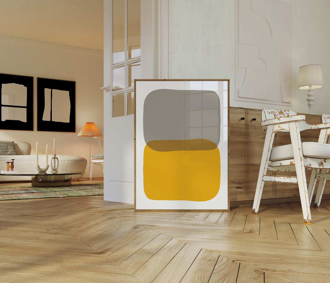 Taupe Grey Mustard Yellow Color Block Abstract Art Wall Print - Image 3