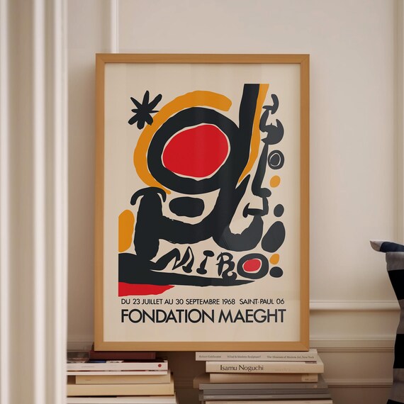 Red Yellow Wall Art Mir Fondation Maeght 1960s Famous Miro Paintings Original Lithograph Surreal Spanish Wall Art Museum Poster