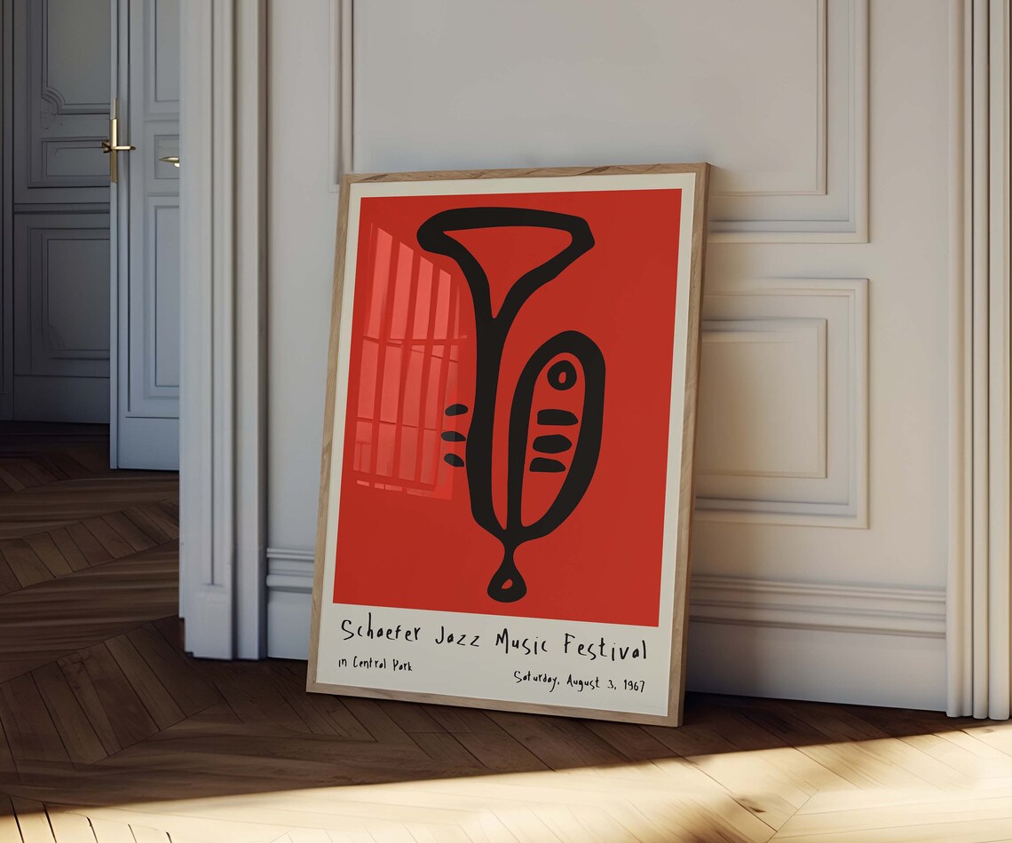 Schaefer Jazz Music Festival 1967 Central Park Red Trumpet Poster - Image 2